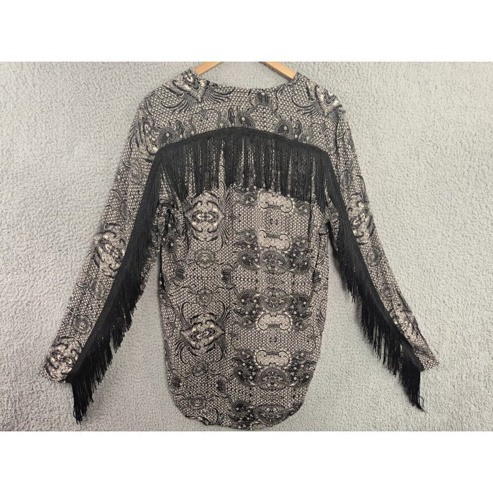 Asos Paisley Print Fringe Shirt Top Tunic Regular Fit Long Sleeve Women's Medium - Picture 2 of 12